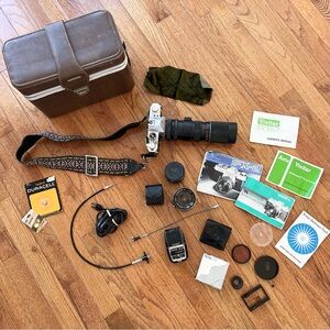 80s Yashica Vivitar Film Camera Lot Vintage Lenses Case Purse Meter Converter